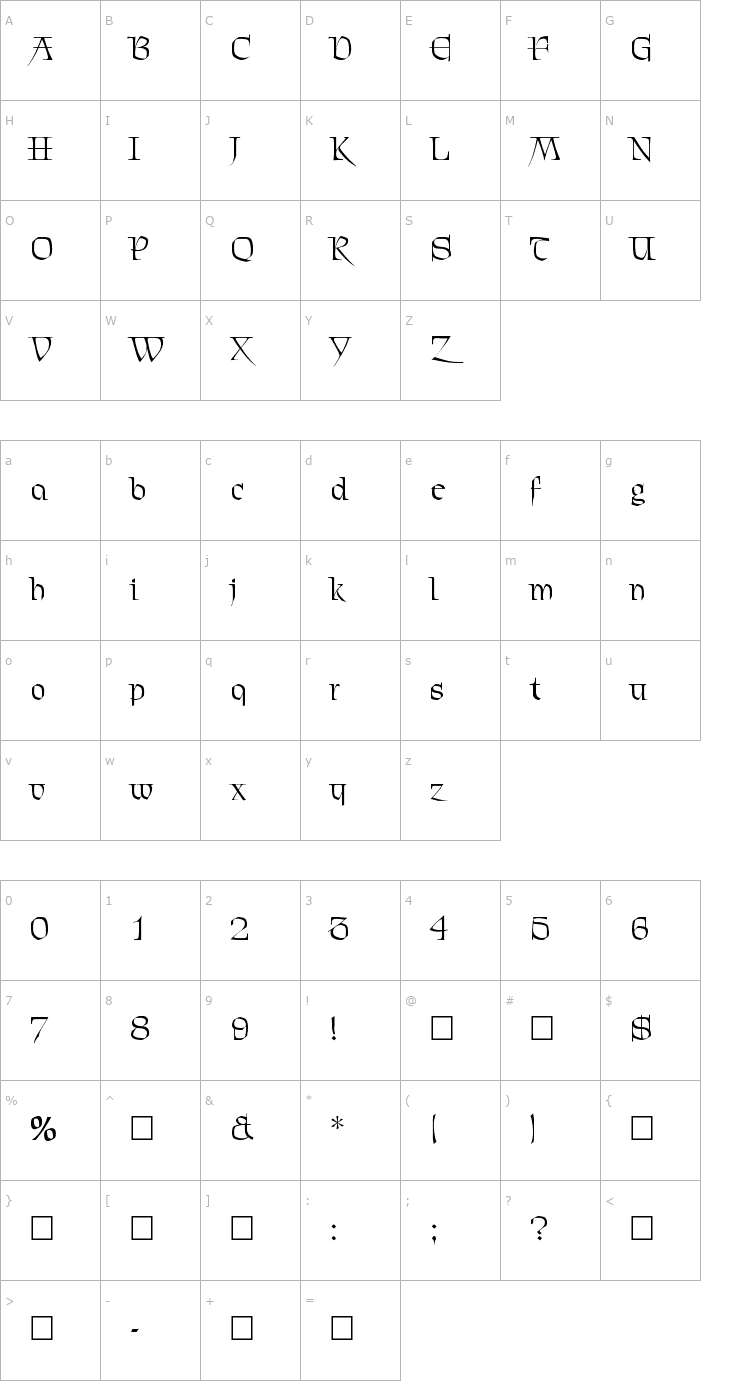 Character Map Blarney Regular Font