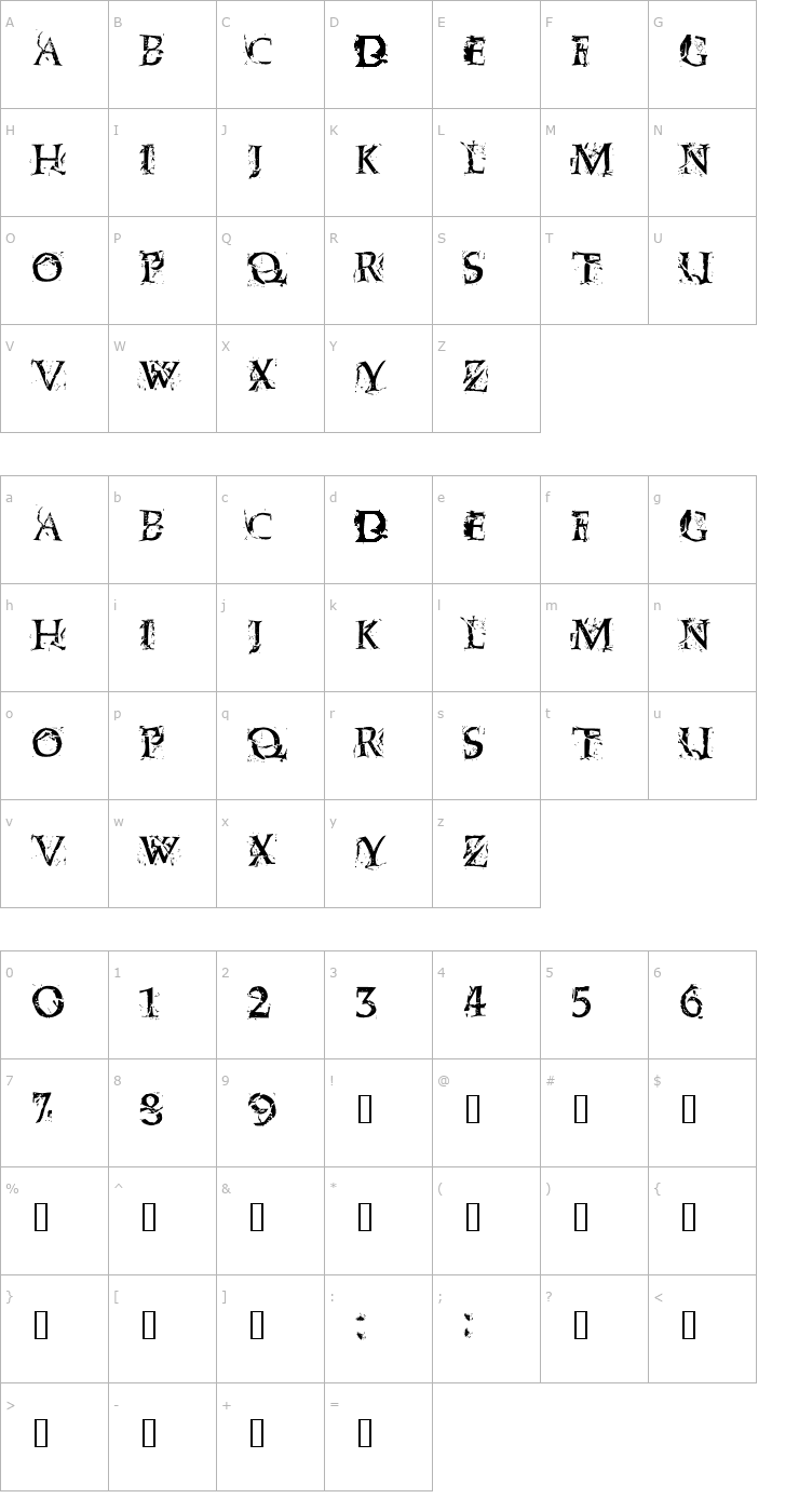 Character Map Blasphemy Font