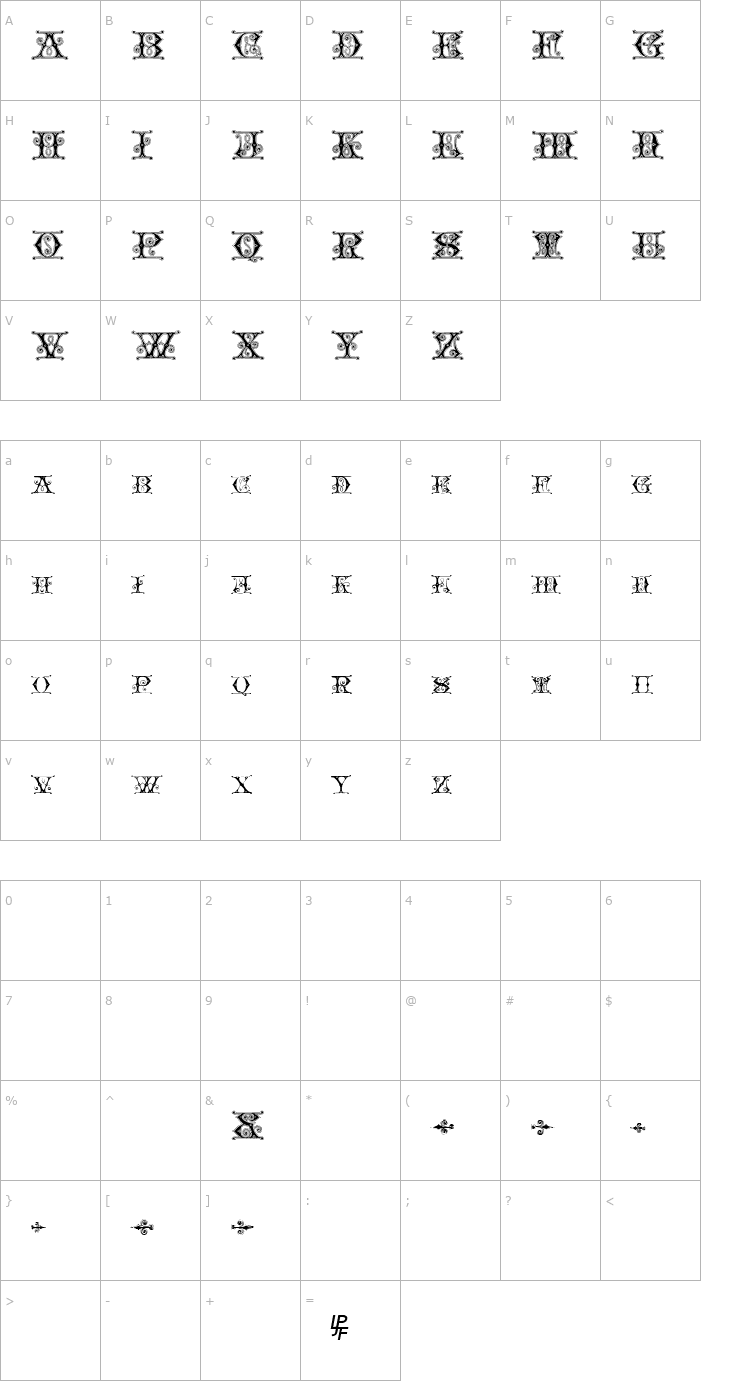 Character Map Blavicke Capitals Font