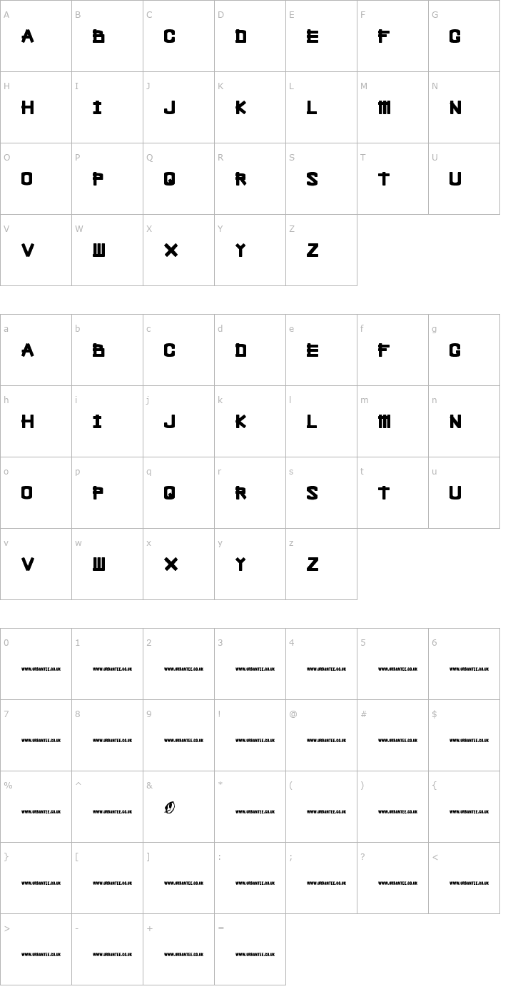 Character Map Bleak Chop Font