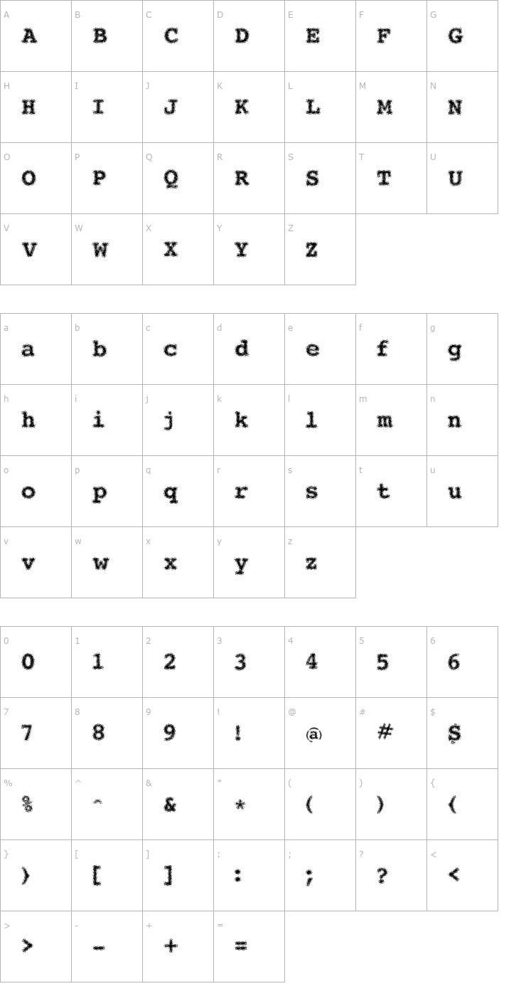 Character Map Bleary Font