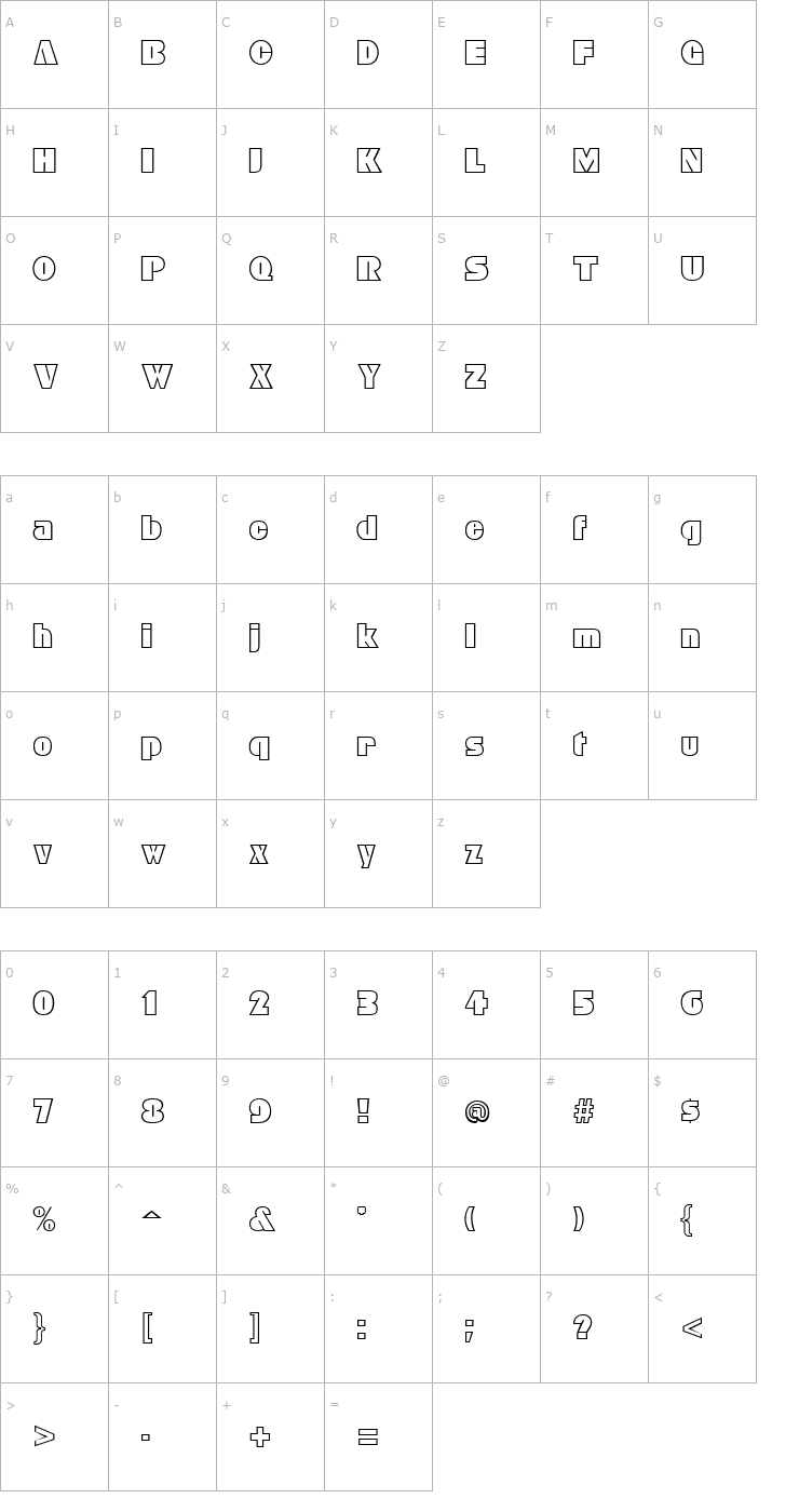 Character Map Bleucher Regular Font