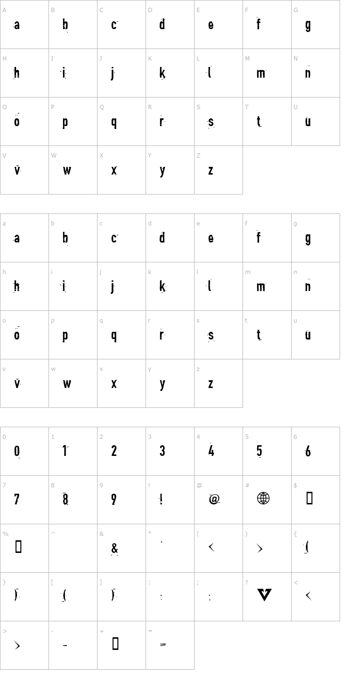 Character Map Blind Font