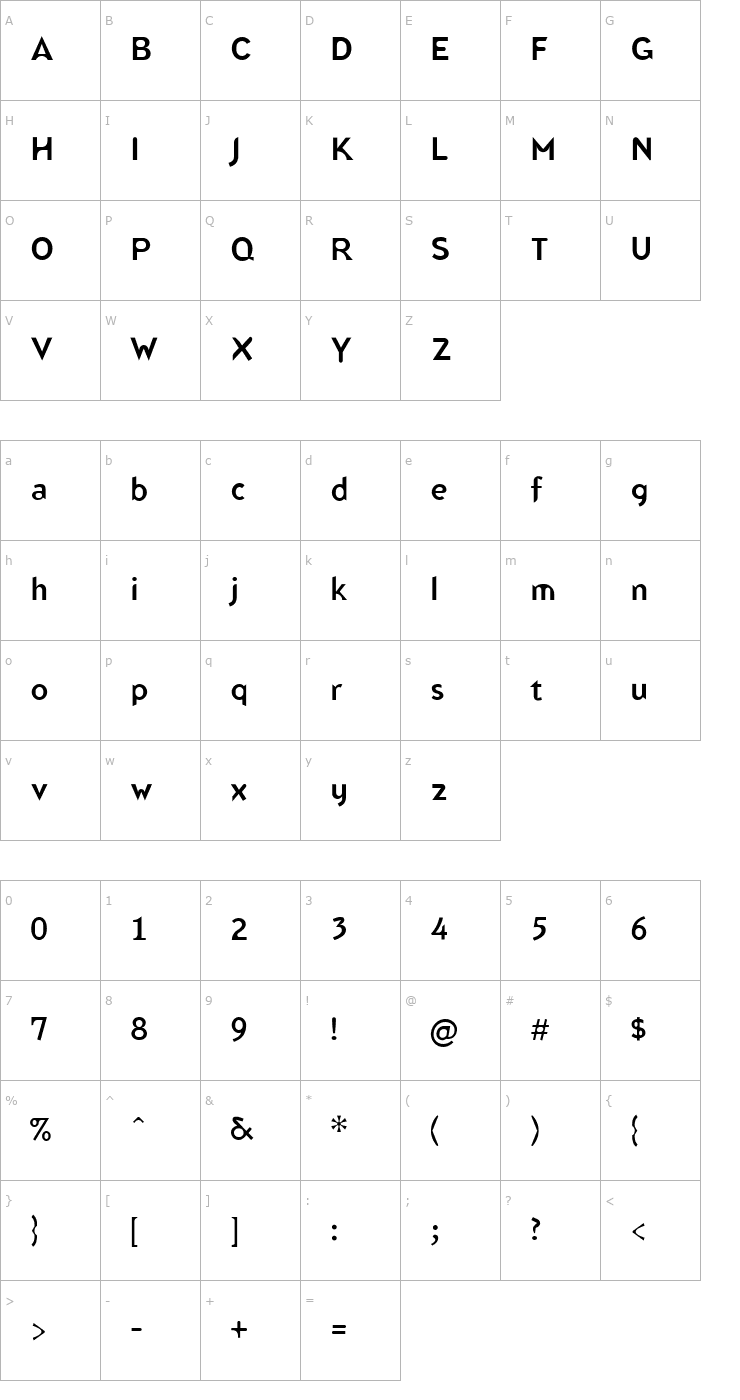 Character Map BlindfishDemi Font