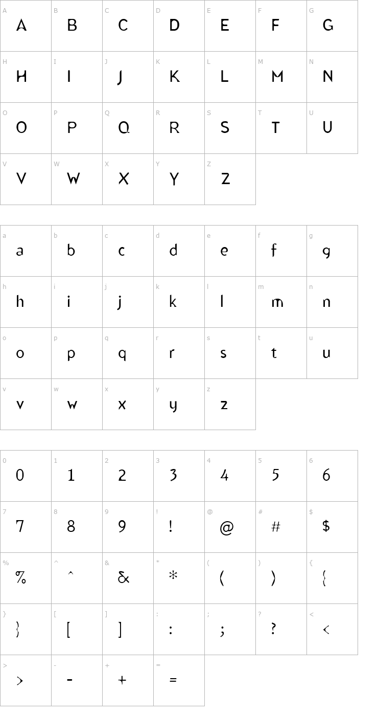 Character Map BlindfishLight Font