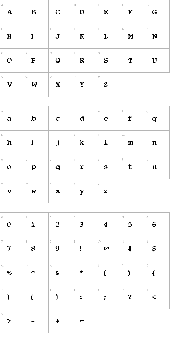 Character Map Blobfont G98 Font