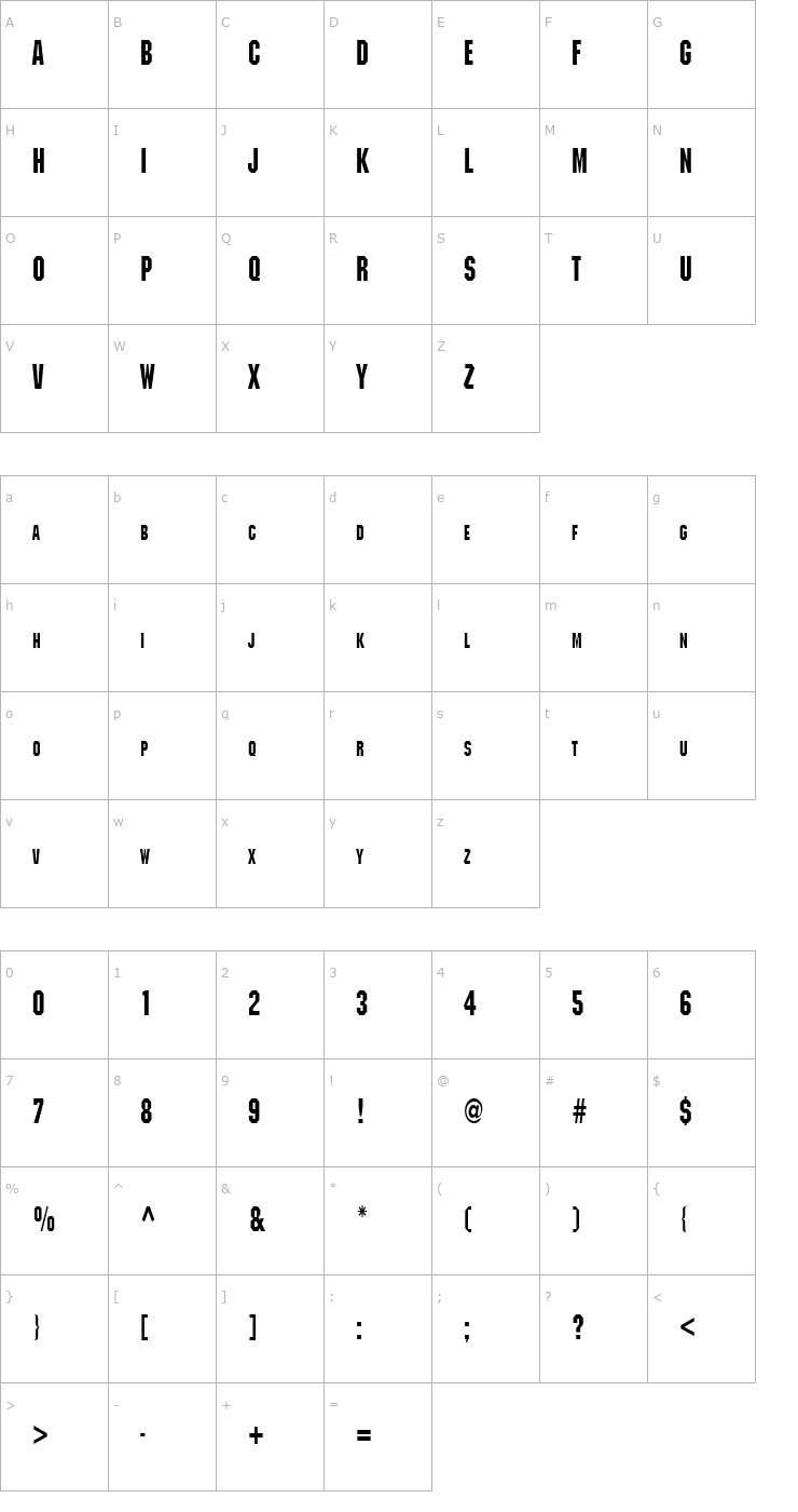 Character Map Block Condensed Bold Font