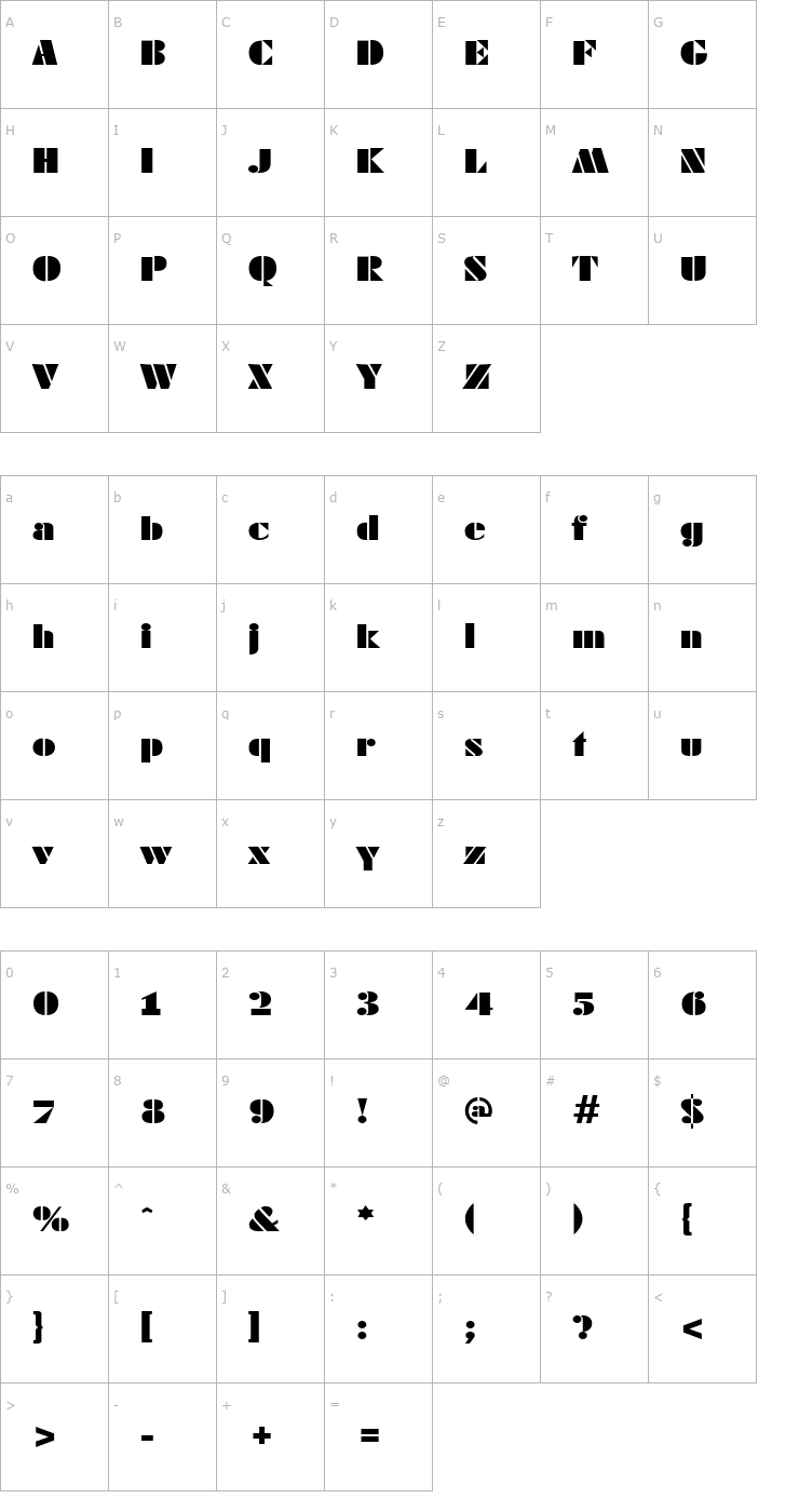 Character Map Block Font