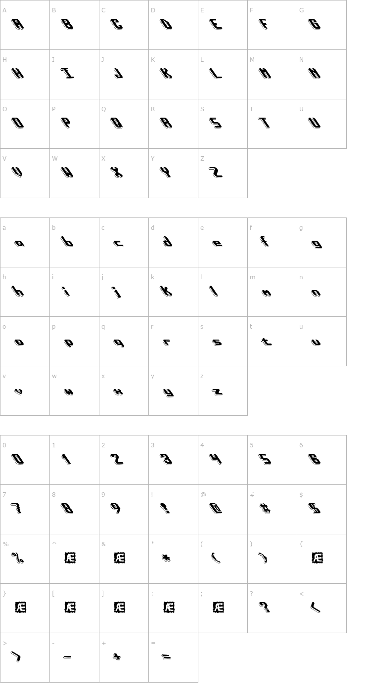 Character Map Block Tilt BRK Font