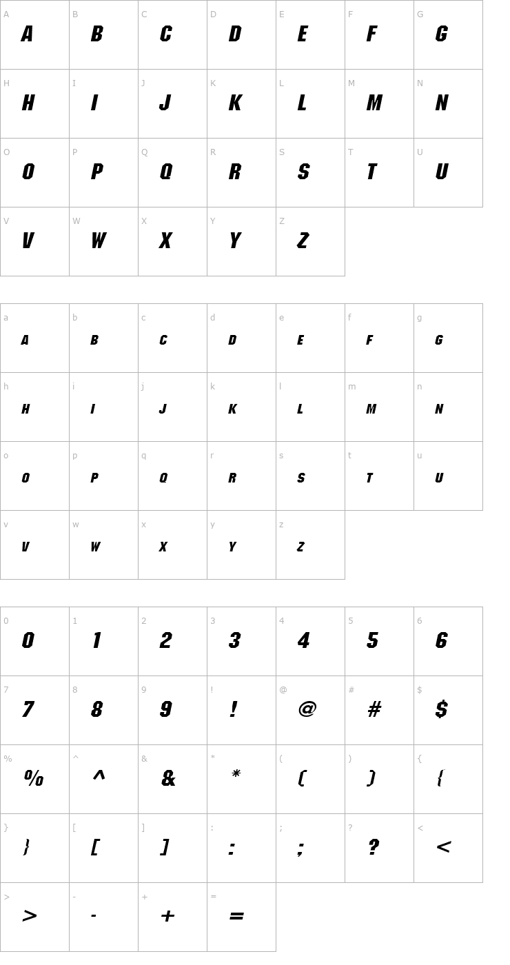 Character Map Block Wide BoldItalic Font