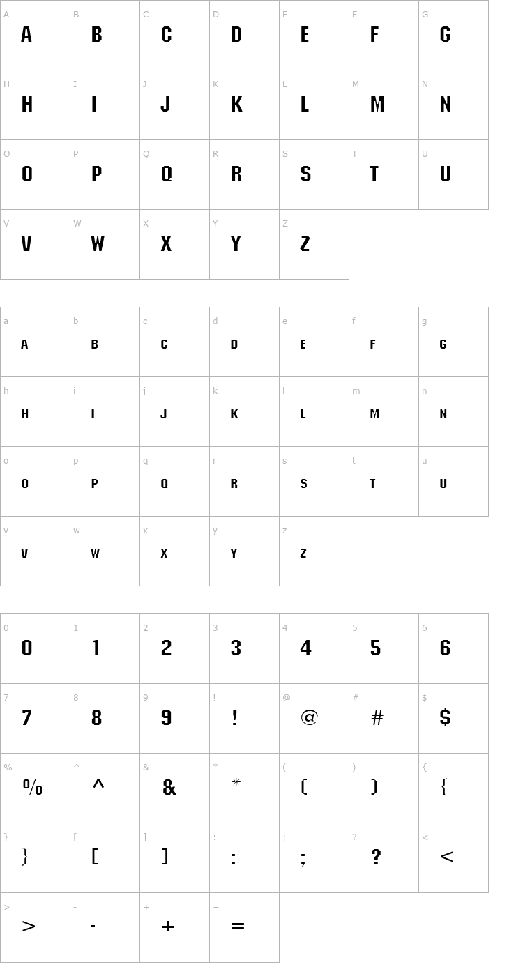 Character Map Block Wide Normal Font