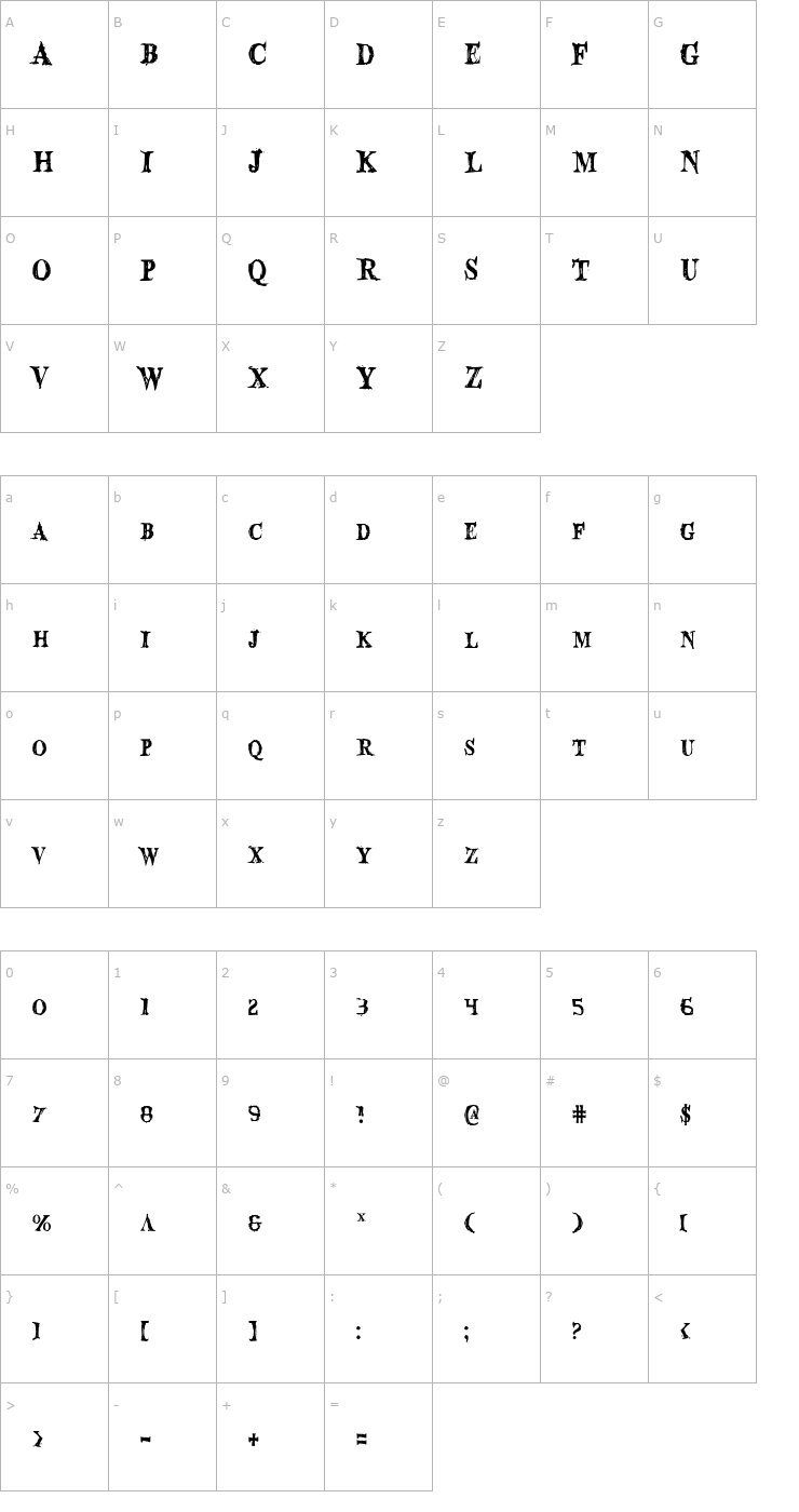 Character Map Blood Crow Condensed Font