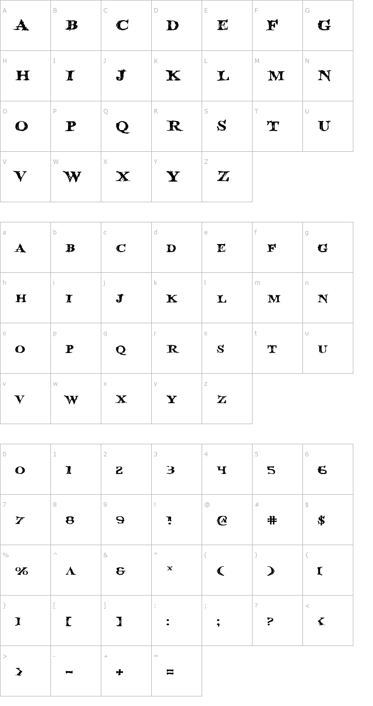 Character Map Blood Crow Expanded Font
