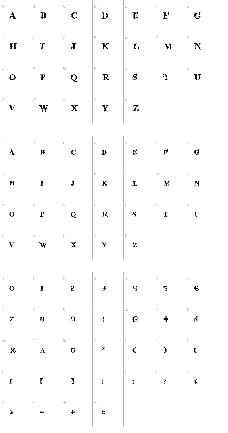 Character Map Blood Crow Font