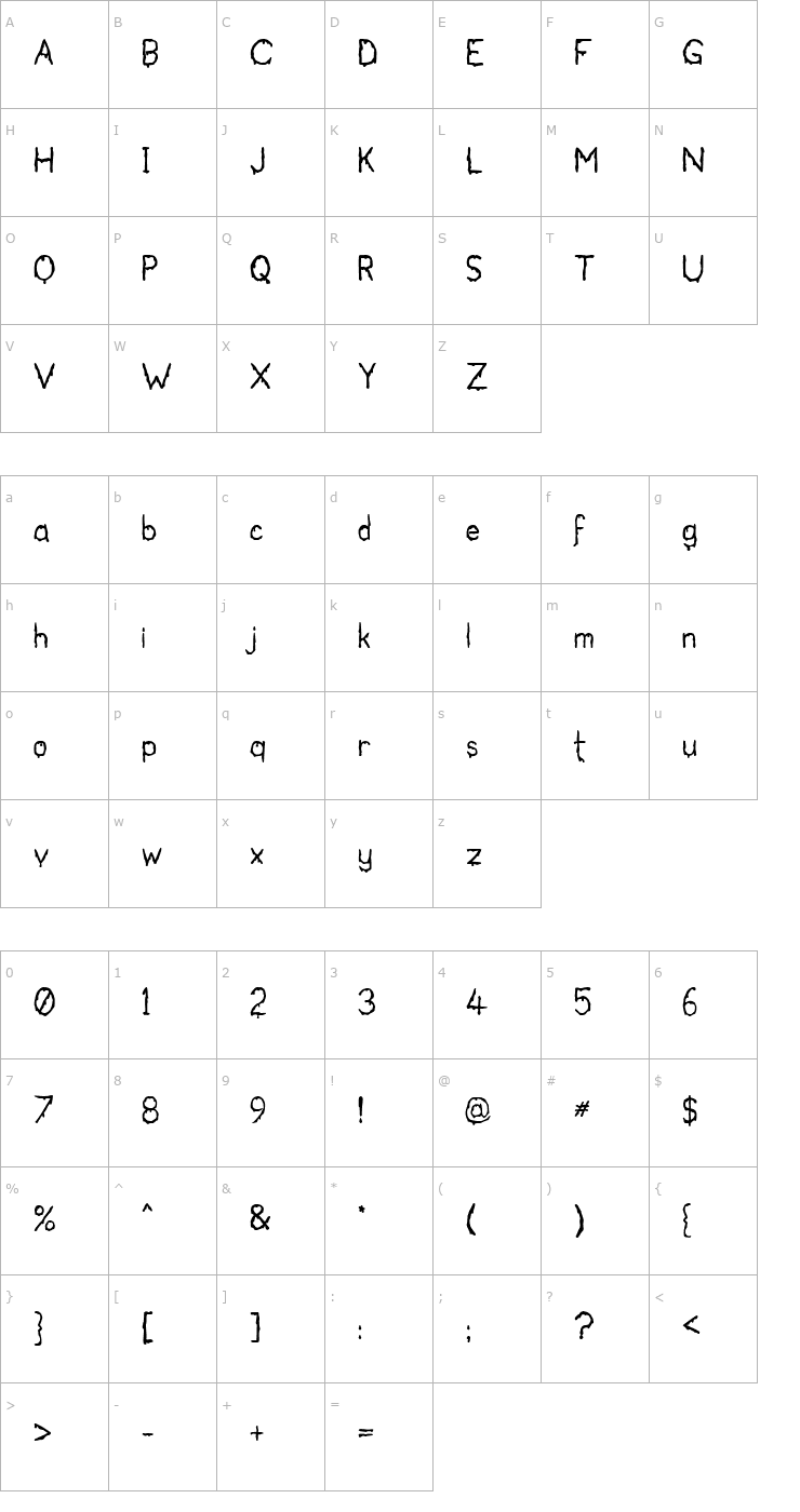 Character Map Bloodgutter 99 Font