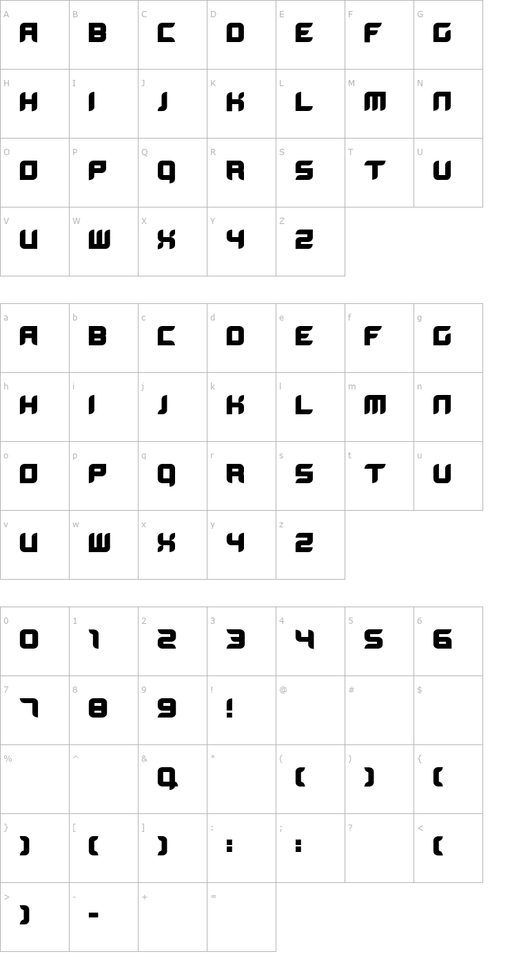 Character Map BloodWaxBold Font