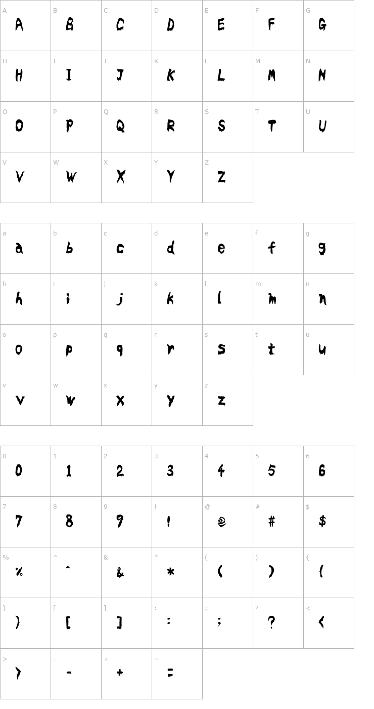 Character Map Bloodyslime Font