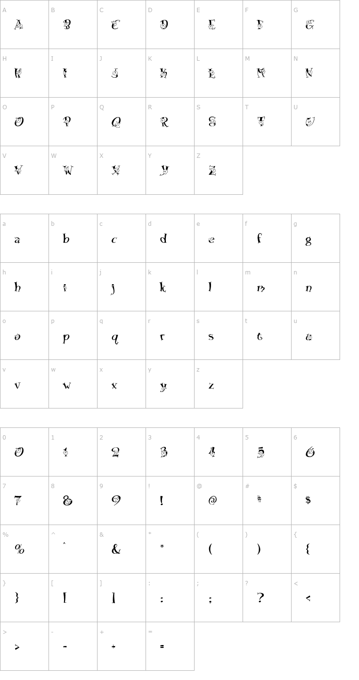 Character Map Blossom Font