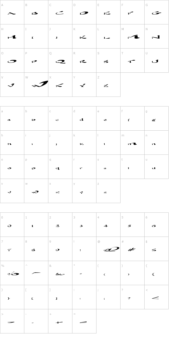 Character Map Blown Away Font