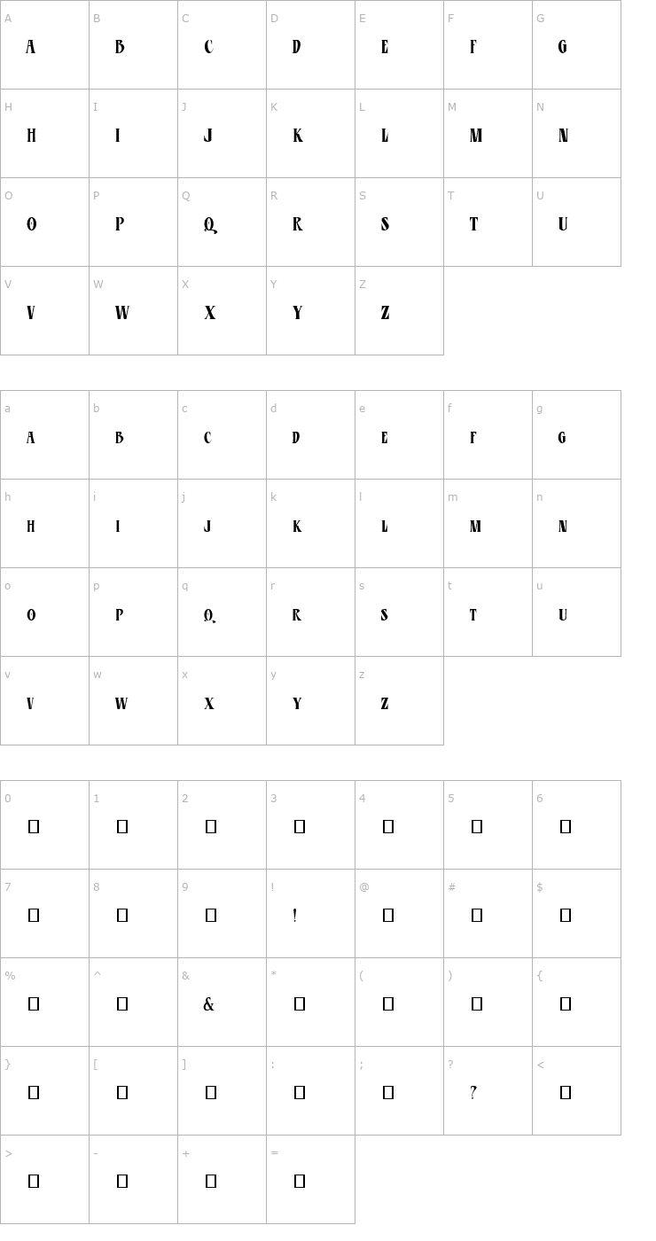 Character Map BLU Esoteric Condensed Font