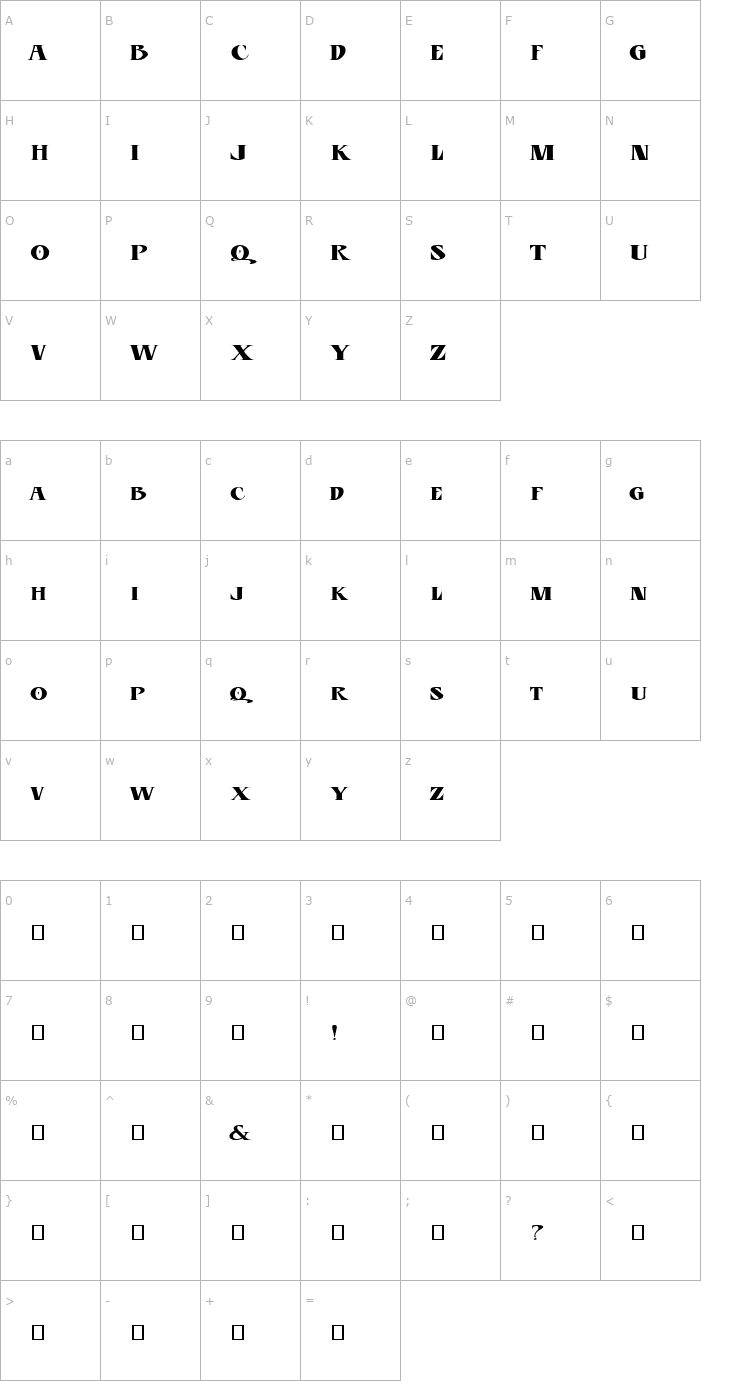 Character Map BLU Esoteric plain Font
