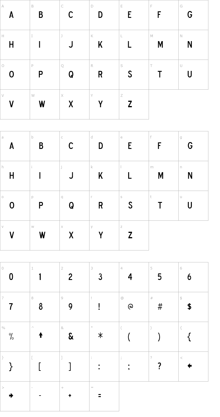 Character Map Blue Highway D Type Font