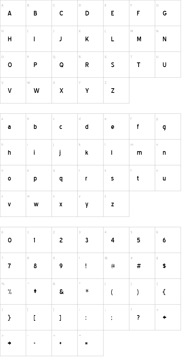 Character Map Blue Highway Font