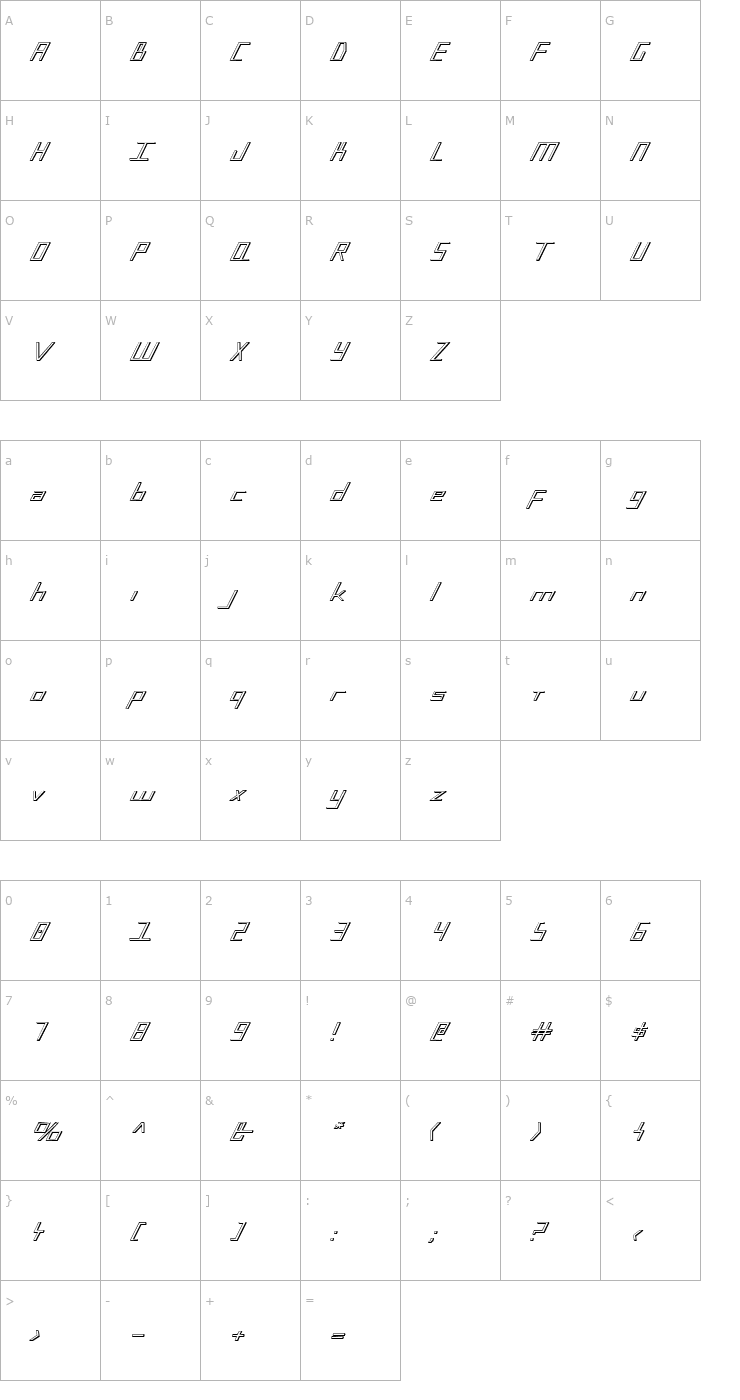 Character Map Blue July 3D Font