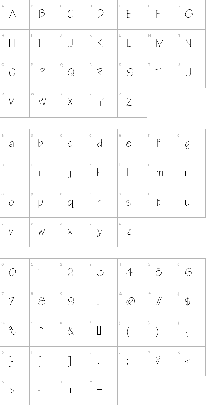 Character Map Blue Print 2 Font