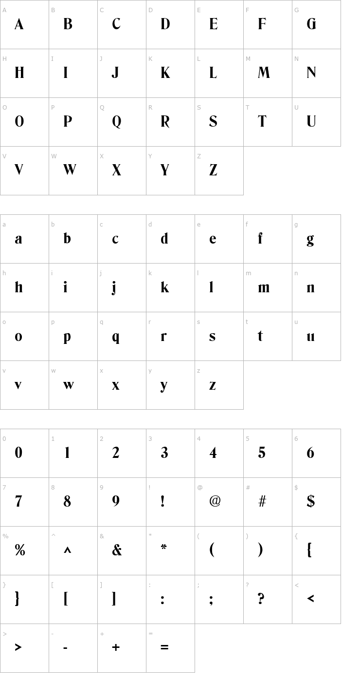 Character Map Blue Ridge SF Bold Font