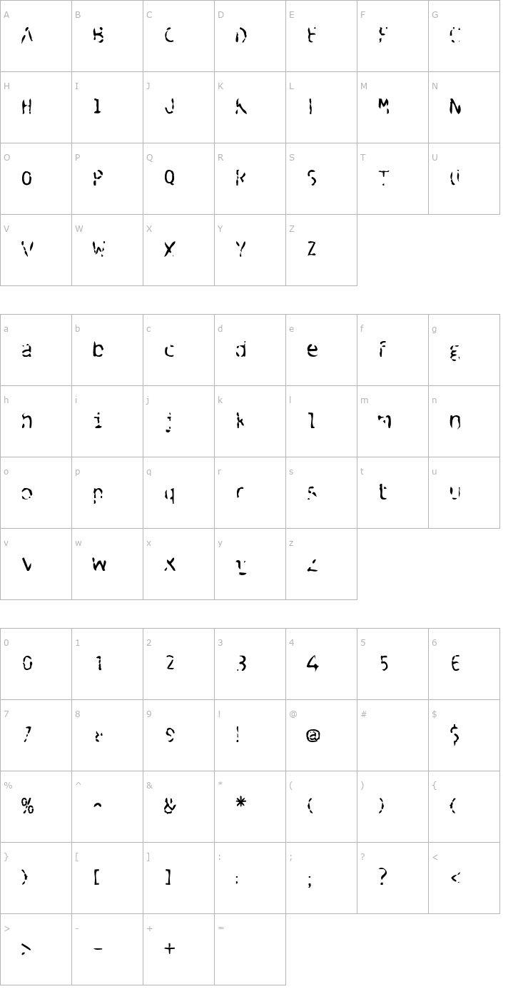 Character Map Blue Spent Black Font