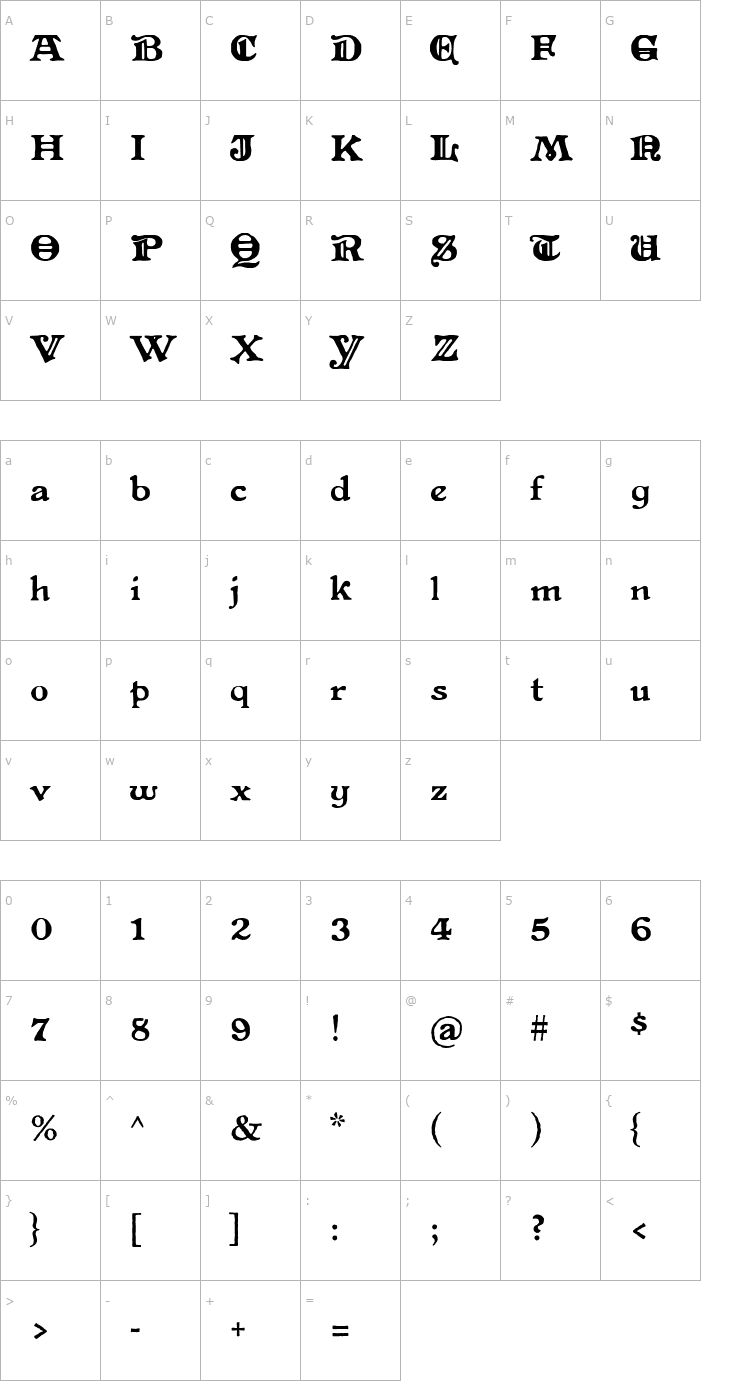 Character Map Bluebeard Font