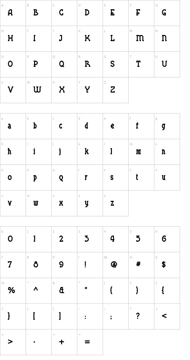 Character Map BluePlateSpecialSW Font