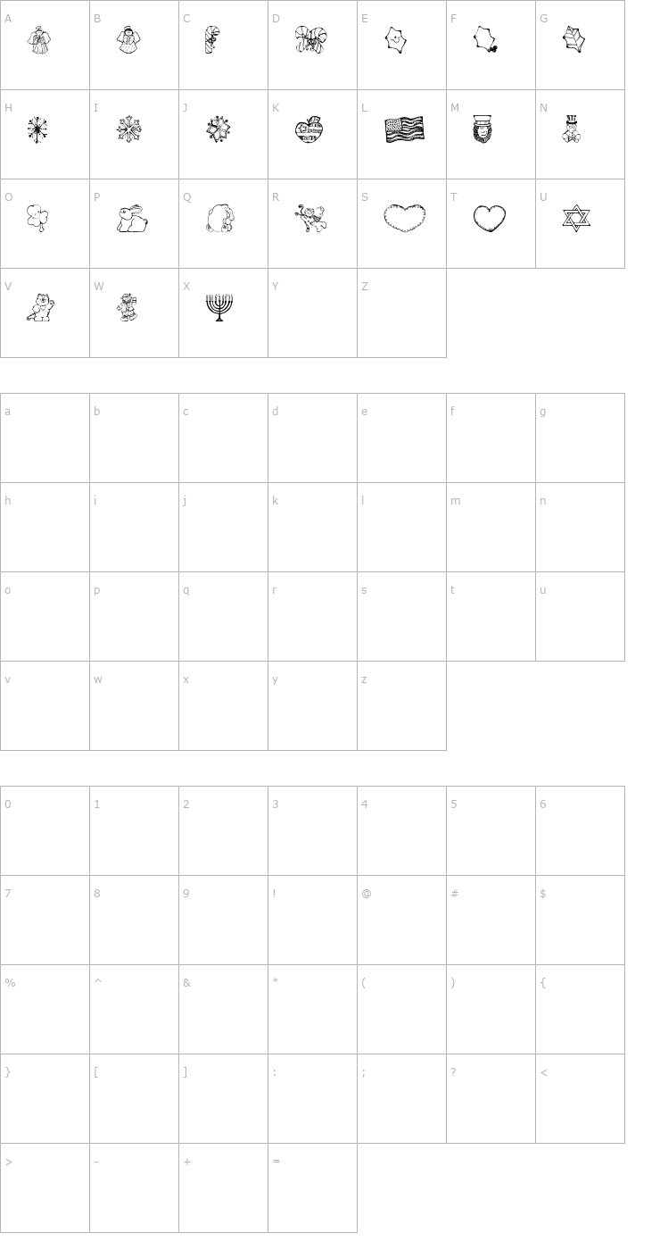 Character Map Blu's Holiday Dings Font