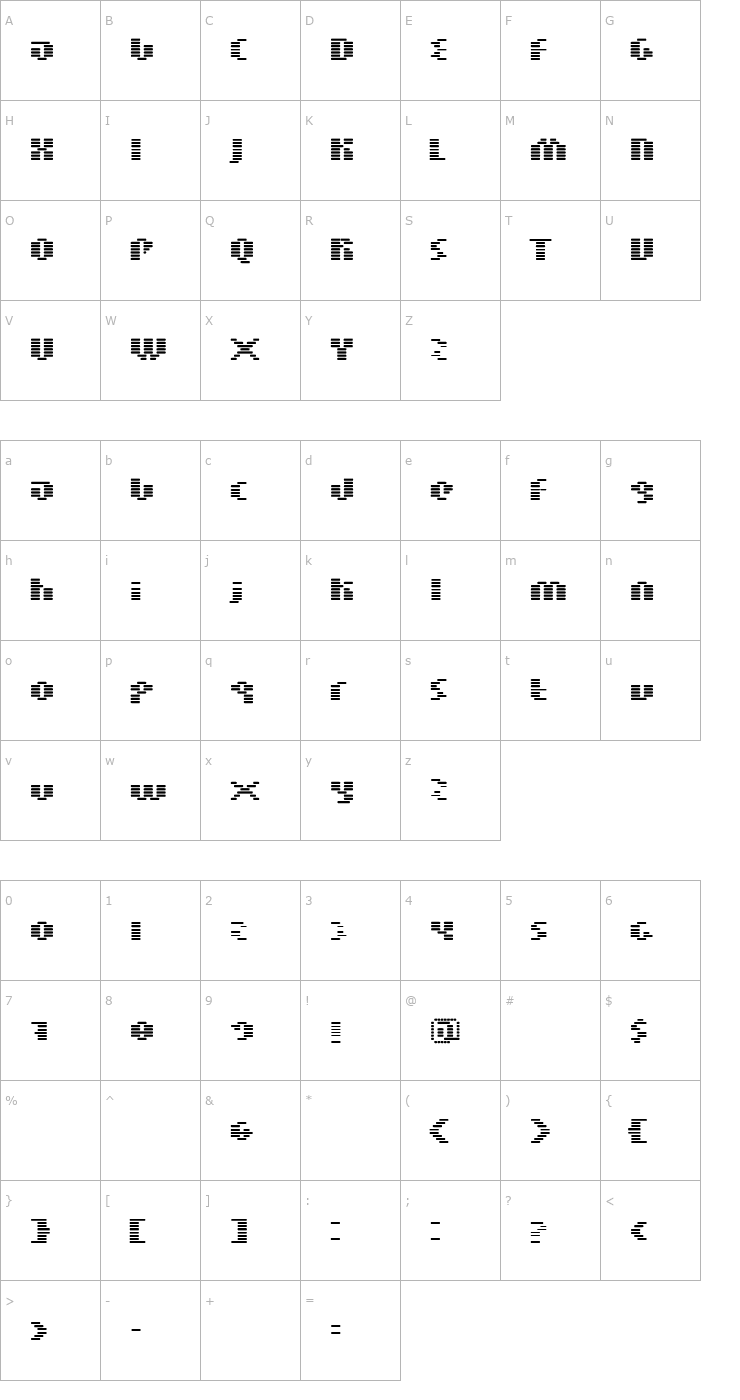 Character Map BN Moog Boy Font