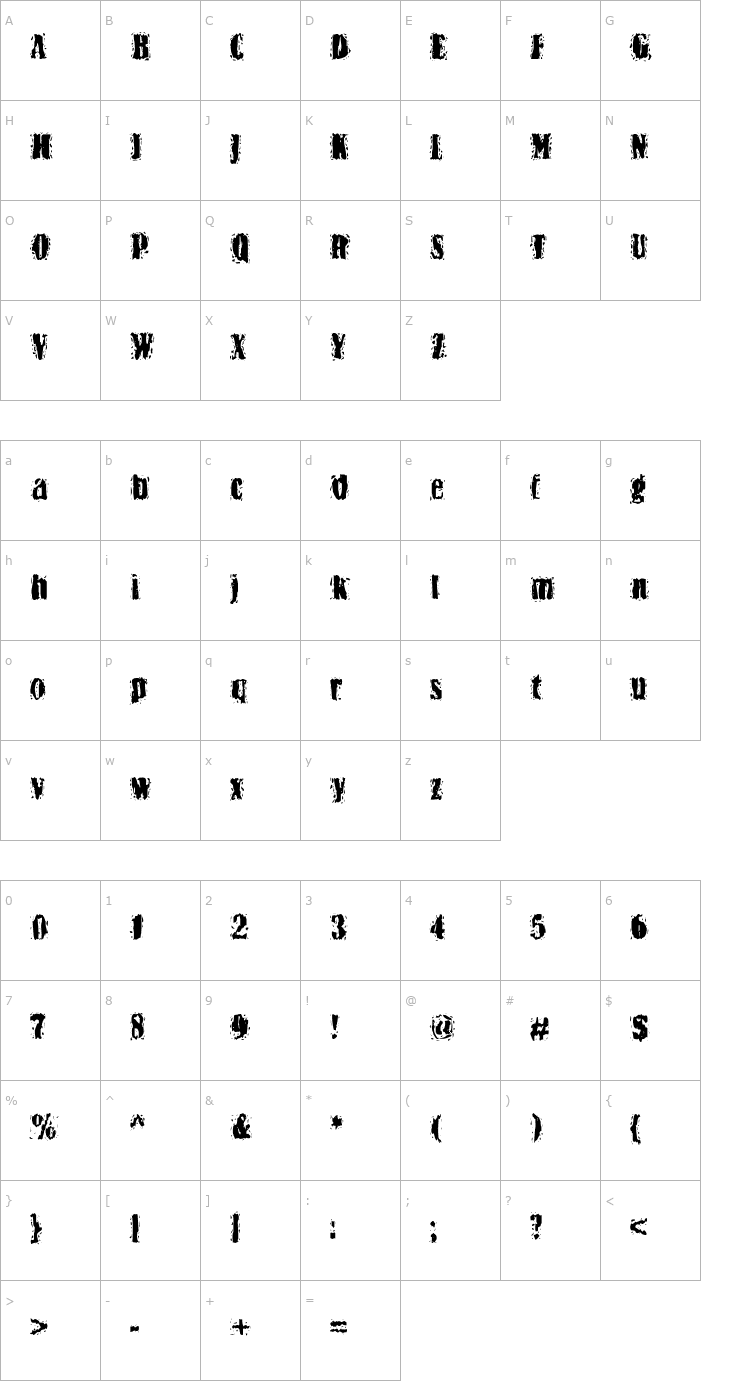 Character Map BN-Yiftach Rough Font
