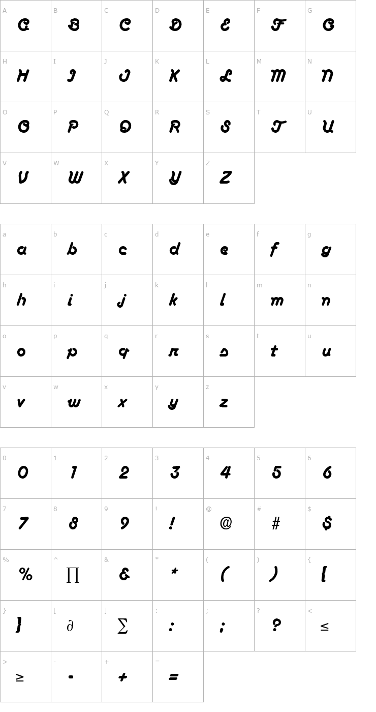 Character Map Boascript DB Font