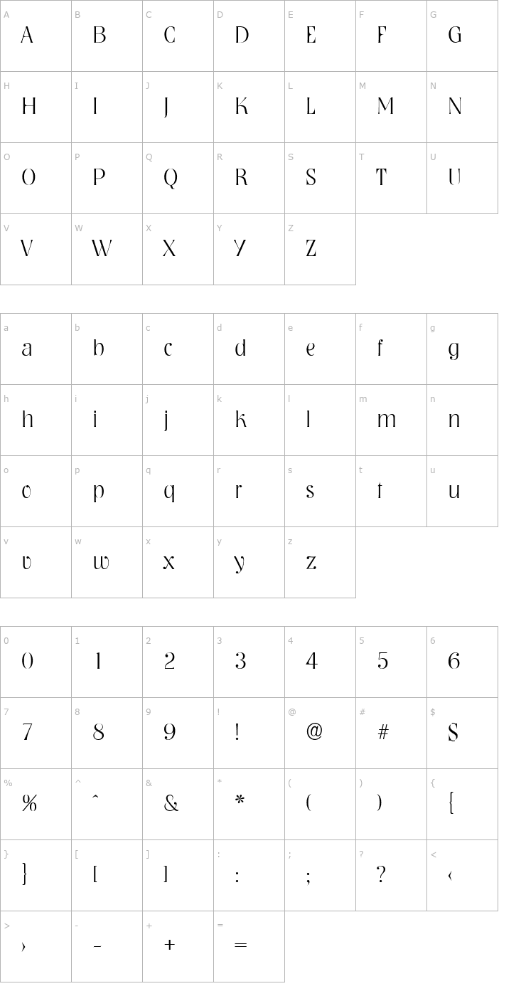Character Map BobBecker-ExtraLight Font