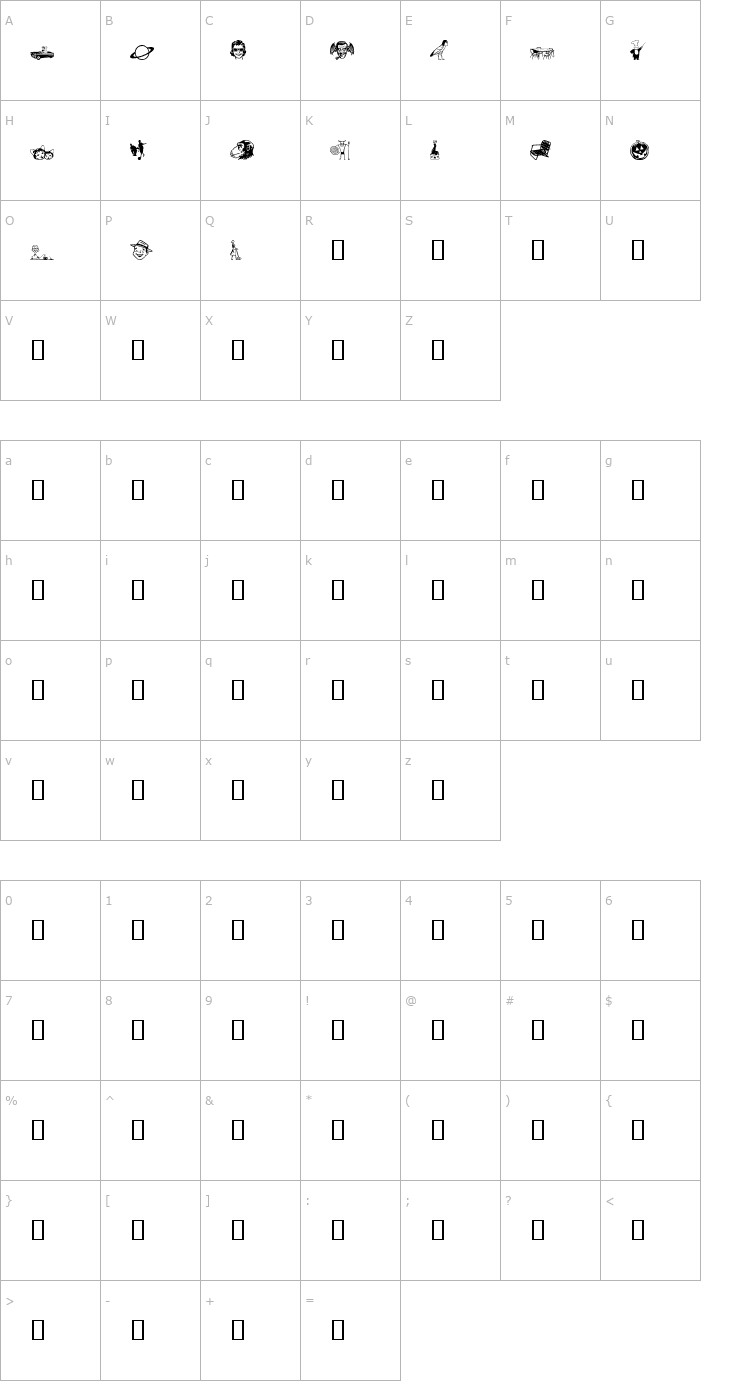 Character Map BobCo 11 Font