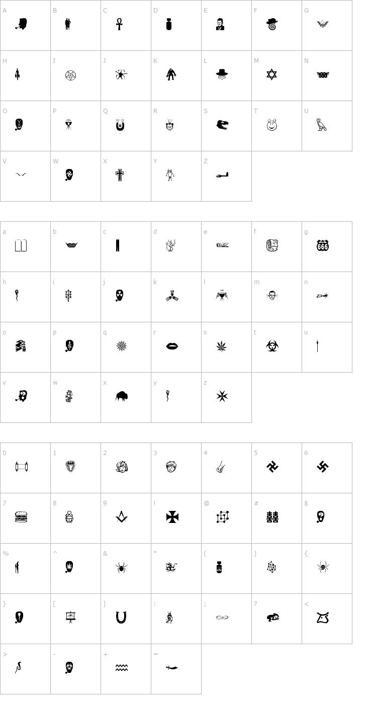 Character Map BOBCO 9 Font