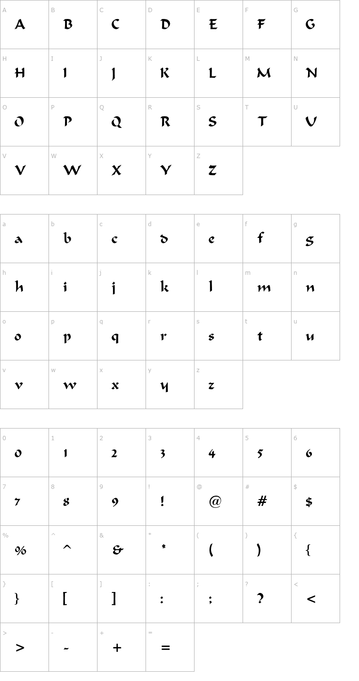 Character Map Bodacious-Normal Font