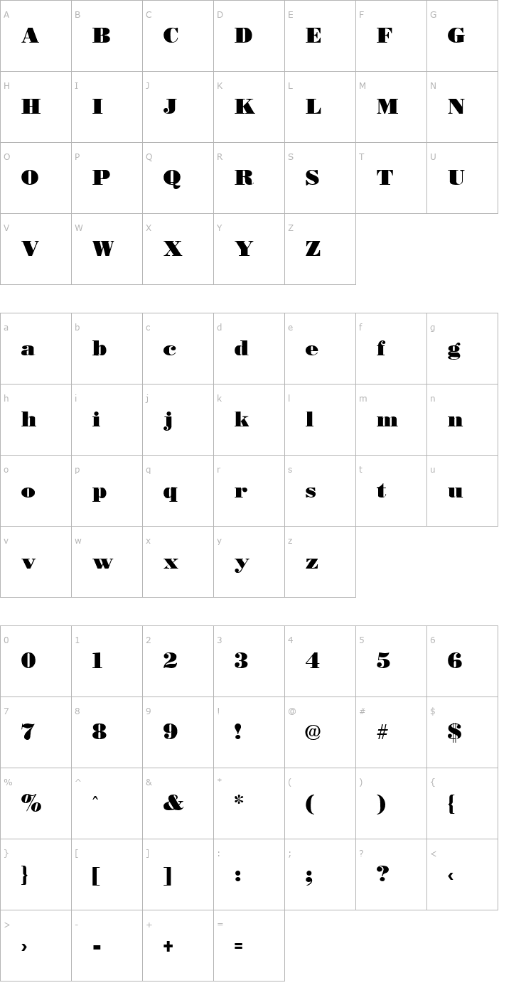 Character Map Bodonoff Ultra Font