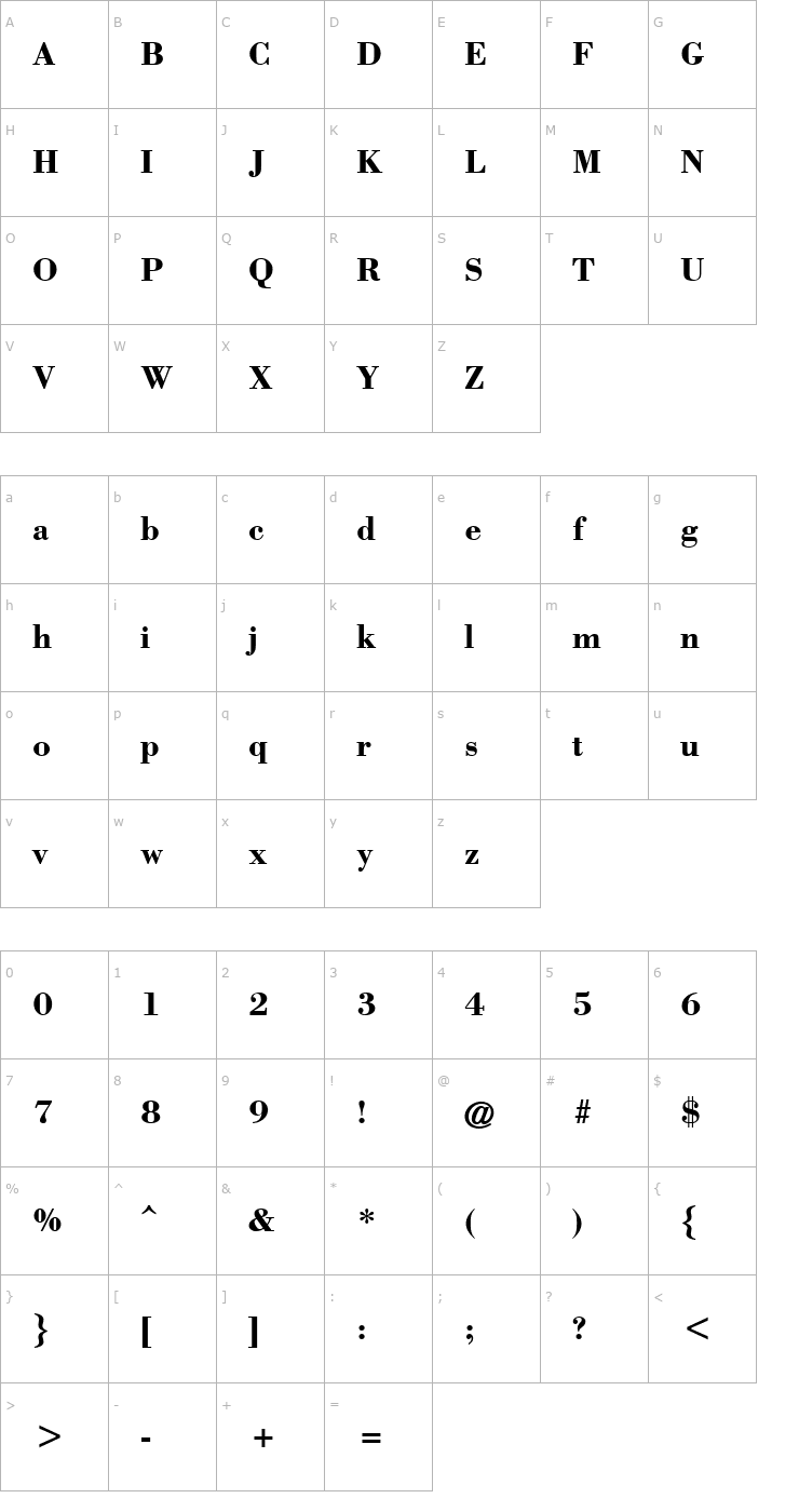 Character Map Bodony Bold Font