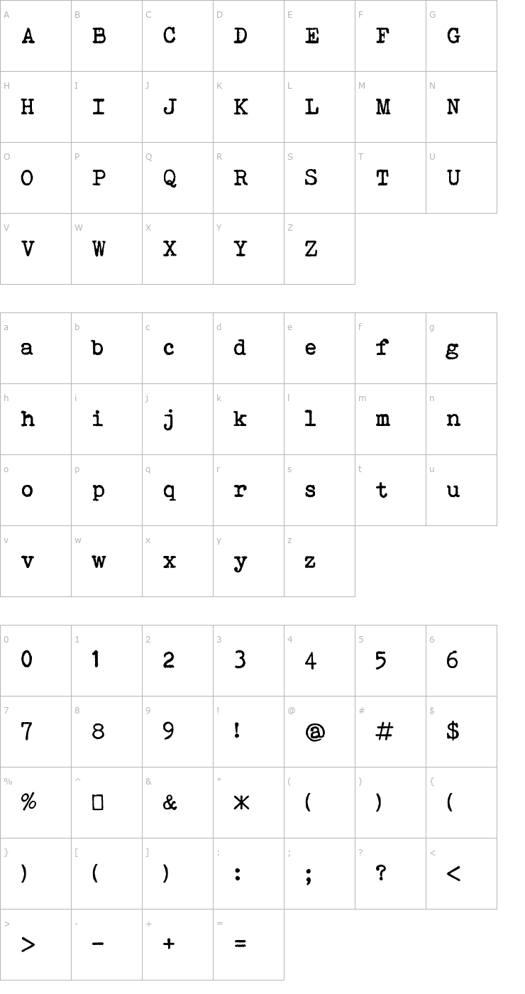 Character Map Bohemian Typewriter Font