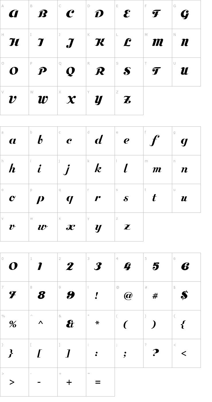 Character Map Bolero Font