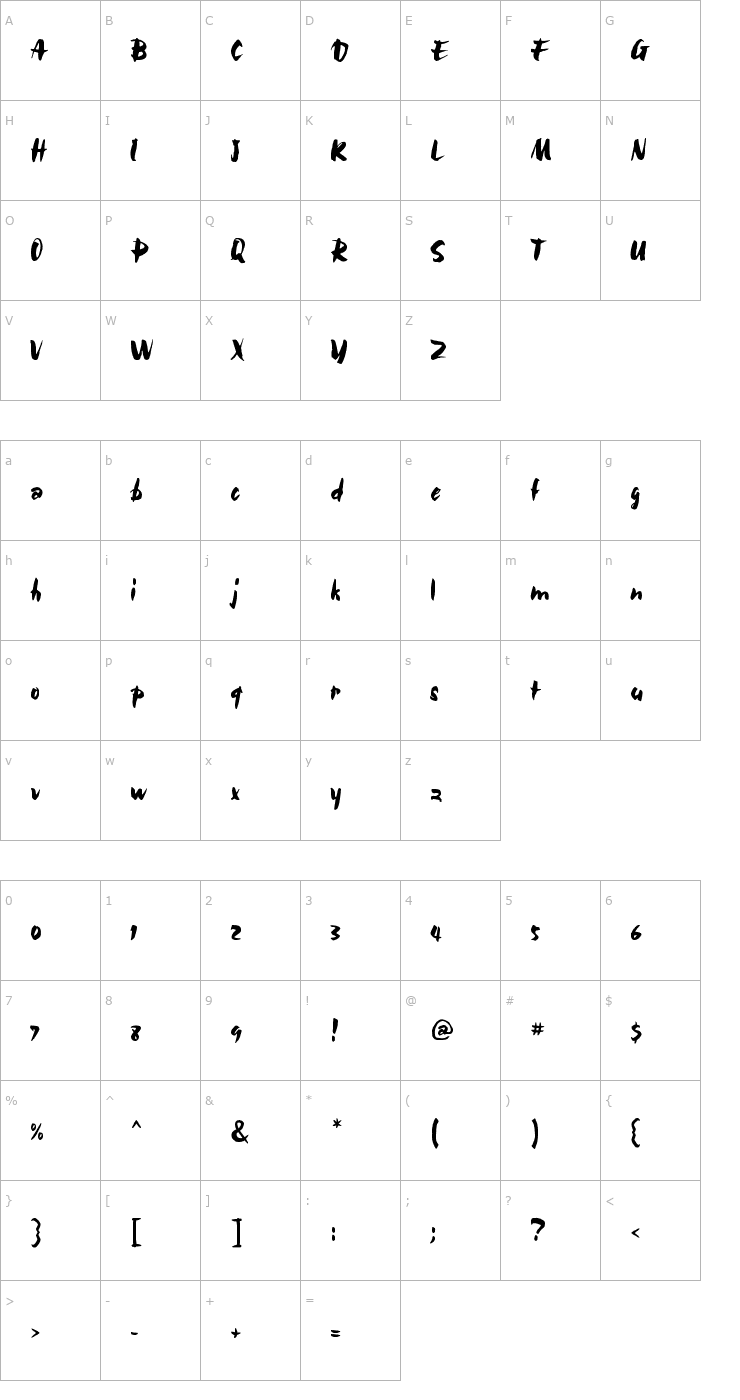 Character Map Bolide Regular Font