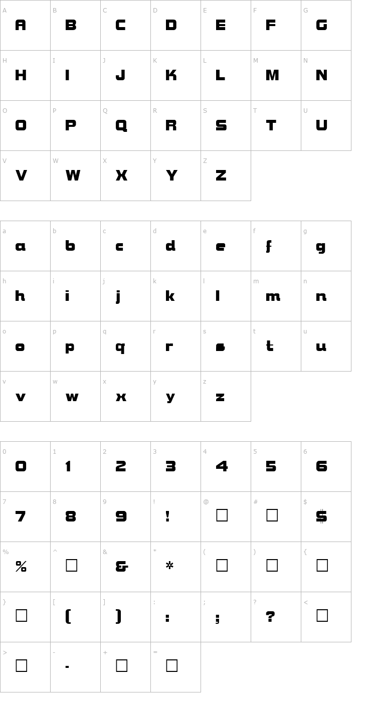 Character Map BolsterBold Bold Font