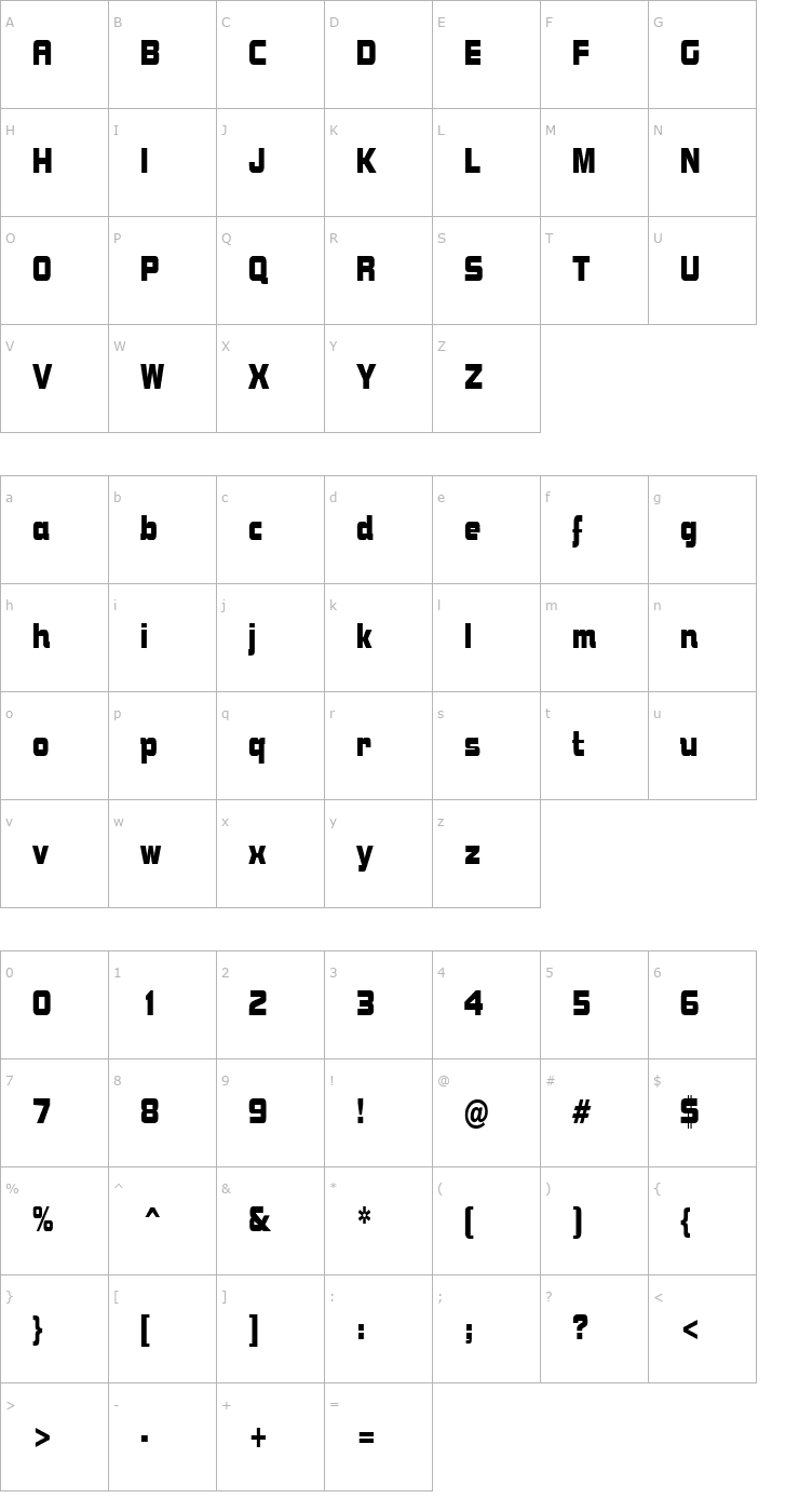 Character Map BolsterCondensed Font