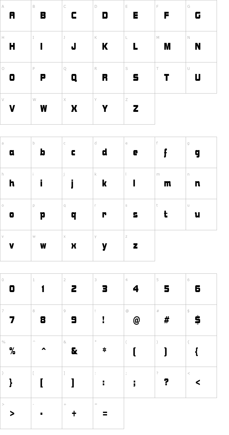 Character Map BolsterCondensed Regular Font
