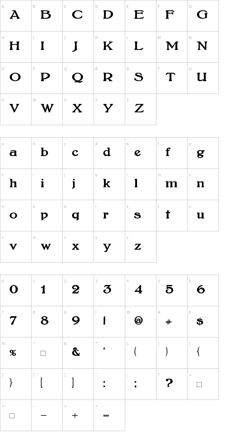 Character Map BoltonBold Font